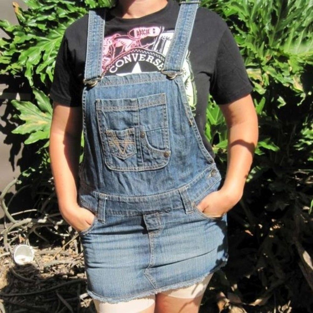 No Boundaries Juniors 9 Jean Skirt Overalls Outfit Belt Loops Pockets Skirtall